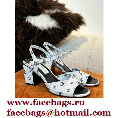 chanel heel 3.5cm Printed Lambskin White & Black sandals G38974 2022 - Click Image to Close